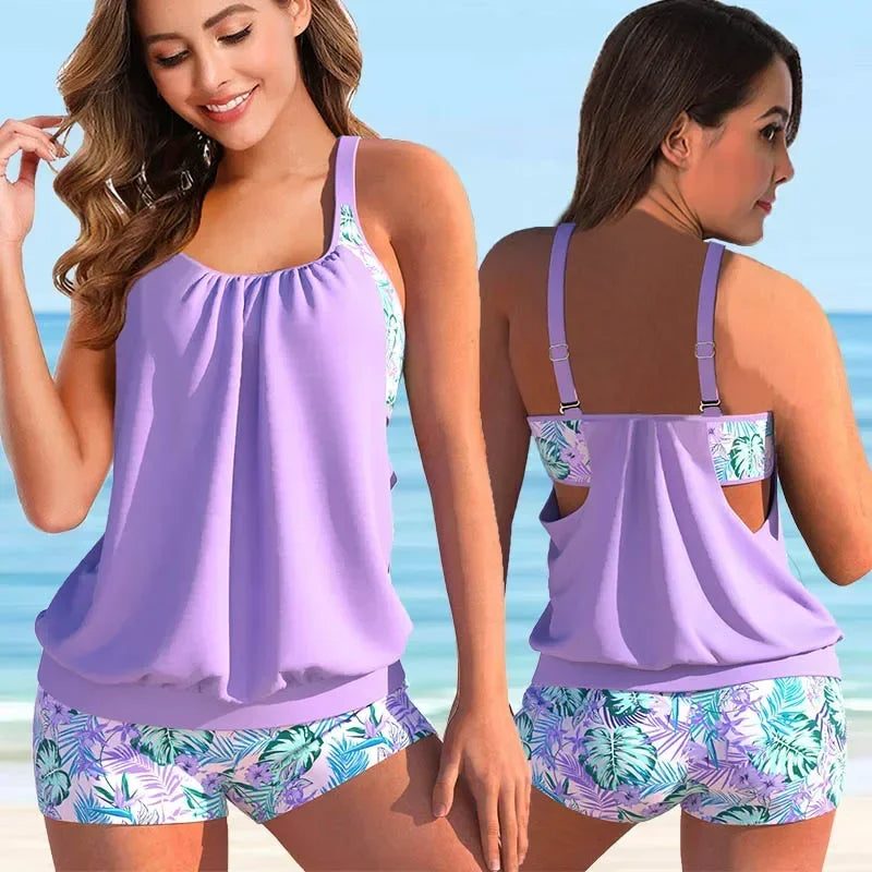 Tankini flattering con pantaloni – Comodo set da bagno per donne per spiaggia e vacanze