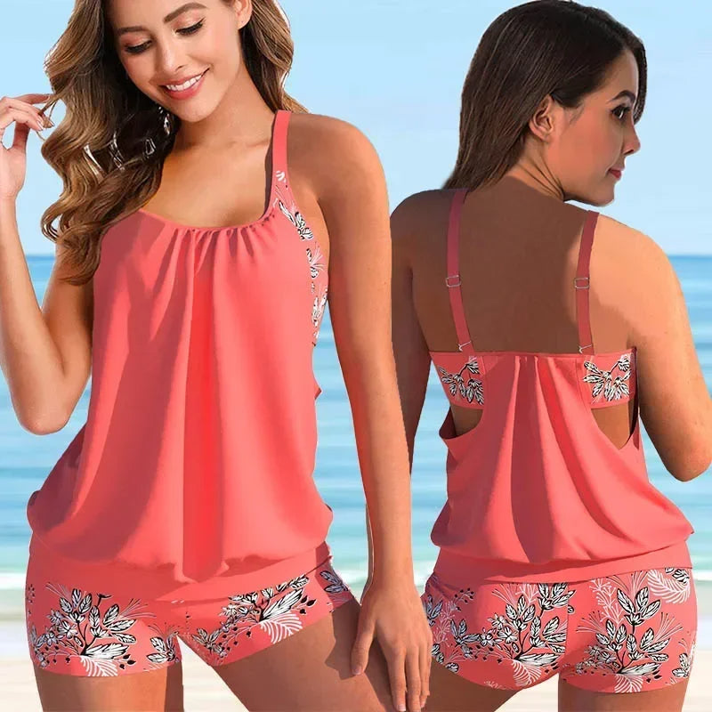 Tankini flattering con pantaloni – Comodo set da bagno per donne per spiaggia e vacanze