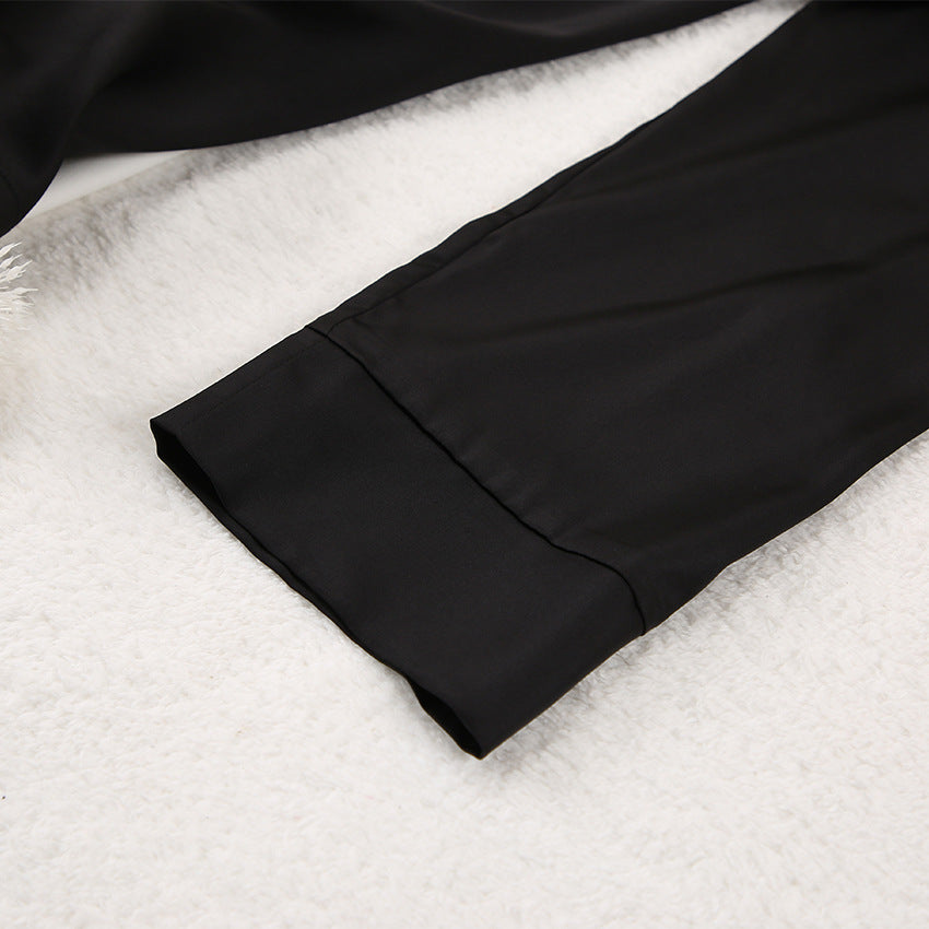 Noélya - Set Pigiama da Donna in Satin Lussuoso con Maglietta a Maniche Lunghe e Pantaloni Lunghi