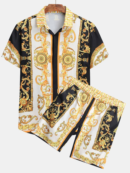 Set estivo elegante con stampa barocca – Camicia a maniche corte e pantaloni corti per uomini