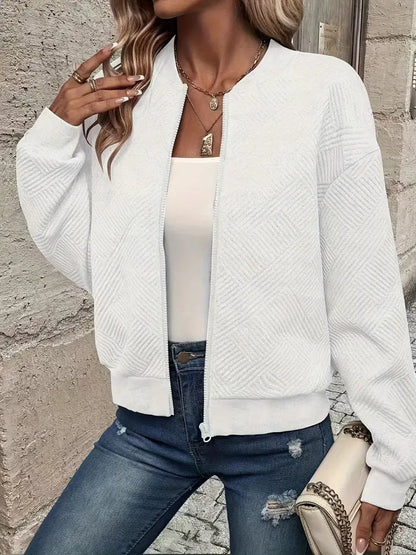 Leggera giacca bomber da donna con motivo strutturato e zip – Giacca di transizione alla moda
