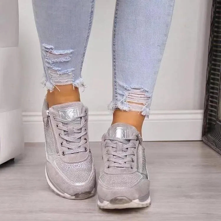 Ysaline - Sneakers Ergonomiche, Comode ed Eleganti per Lunghe Passeggiate e City-Trips con Lacci Lucidi e Cerniera