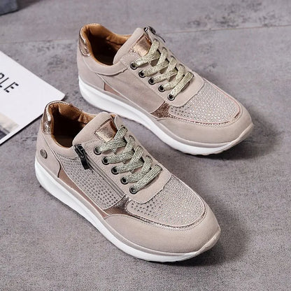 Ysaline - Sneakers Ergonomiche, Comode ed Eleganti per Lunghe Passeggiate e City-Trips con Lacci Lucidi e Cerniera