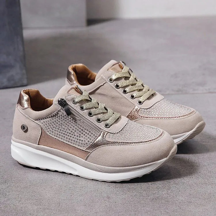 Ysaline - Sneakers Ergonomiche, Comode ed Eleganti per Lunghe Passeggiate e City-Trips con Lacci Lucidi e Cerniera