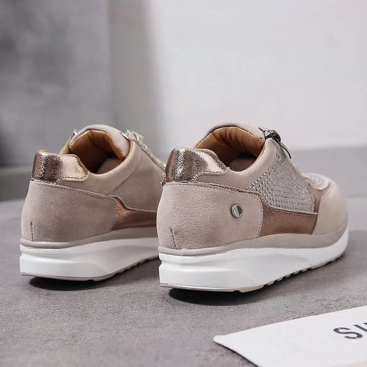 Ysaline - Sneakers Ergonomiche, Comode ed Eleganti per Lunghe Passeggiate e City-Trips con Lacci Lucidi e Cerniera