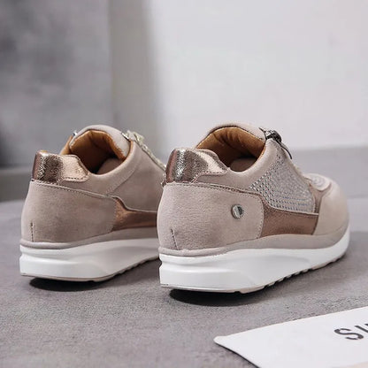Ysaline - Sneakers Ergonomiche, Comode ed Eleganti per Lunghe Passeggiate e City-Trips con Lacci Lucidi e Cerniera