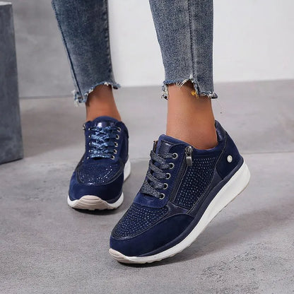 Ysaline - Sneakers Ergonomiche, Comode ed Eleganti per Lunghe Passeggiate e City-Trips con Lacci Lucidi e Cerniera