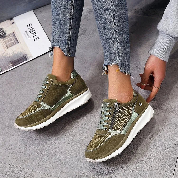 Ysaline - Sneakers Ergonomiche, Comode ed Eleganti per Lunghe Passeggiate e City-Trips con Lacci Lucidi e Cerniera
