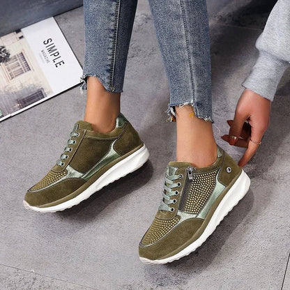 Ysaline - Sneakers Ergonomiche, Comode ed Eleganti per Lunghe Passeggiate e City-Trips con Lacci Lucidi e Cerniera