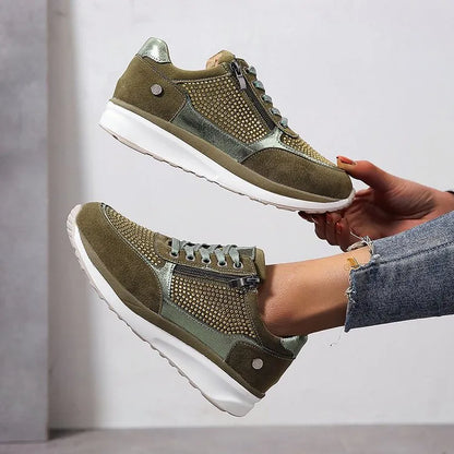 Ysaline - Sneakers Ergonomiche, Comode ed Eleganti per Lunghe Passeggiate e City-Trips con Lacci Lucidi e Cerniera