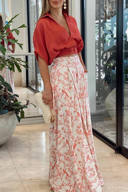 Liorane - Completo estivo a due pezzi per donne con pantaloni larghi e top corto