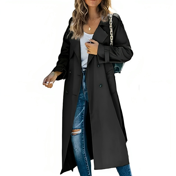Elegante trench lungo con cintura per donne – Cappotto di transizione senza tempo con taglio classico