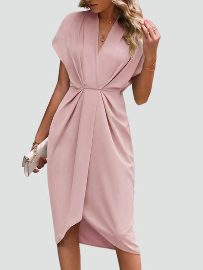 Elegante abito avvolgente con scollo a V – Abito midi aderente per donne