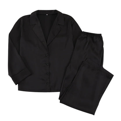 Noélya - Set Pigiama da Donna in Satin Lussuoso con Maglietta a Maniche Lunghe e Pantaloni Lunghi