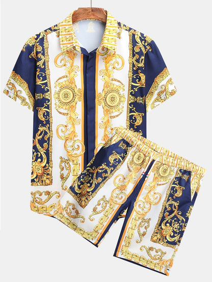 Set estivo elegante con stampa barocca – Camicia a maniche corte e pantaloni corti per uomini