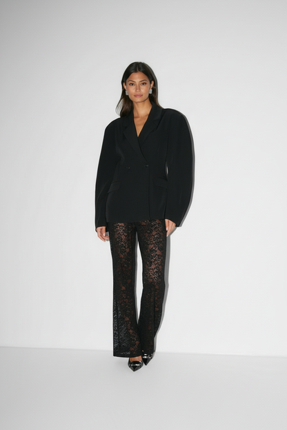 Mirazelle - Pantaloni lunghi da donna con sovrapposizione in pizzo floreale trasparente