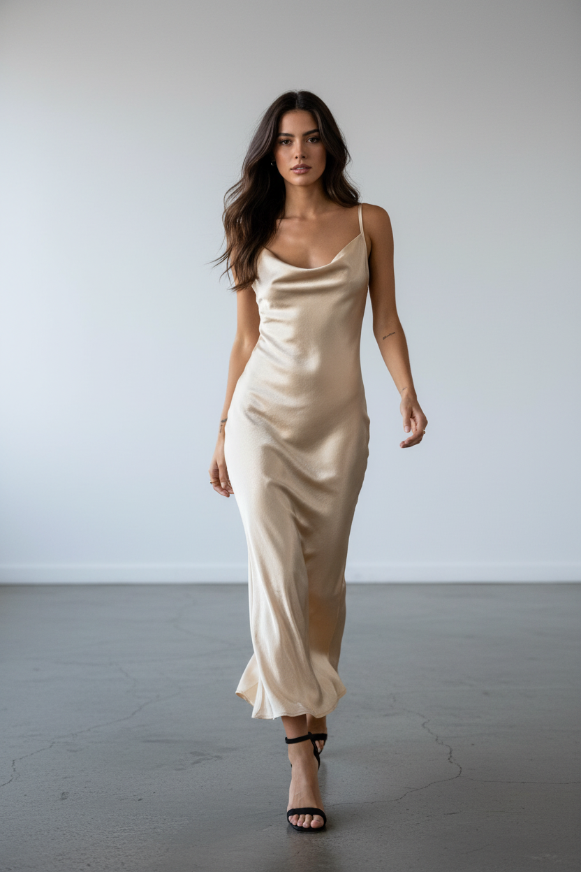 Amaëlle - Abito in Satin con Scollatura Drappeggiata