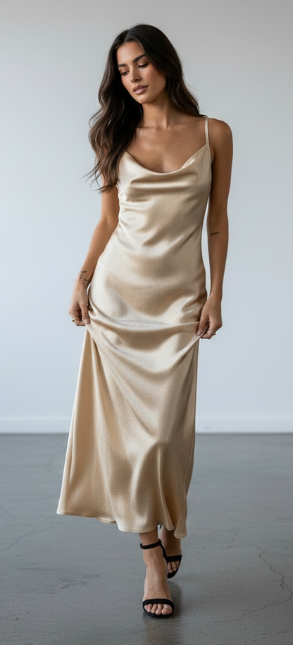 Amaëlle - Abito in Satin con Scollatura Drappeggiata