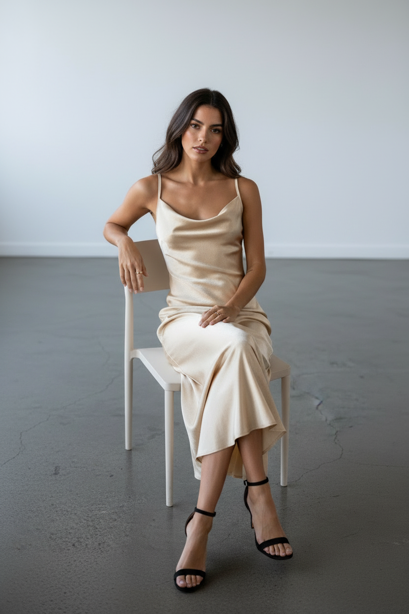 Amaëlle - Abito in Satin con Scollatura Drappeggiata