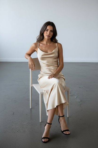 Amaëlle - Abito in Satin con Scollatura Drappeggiata