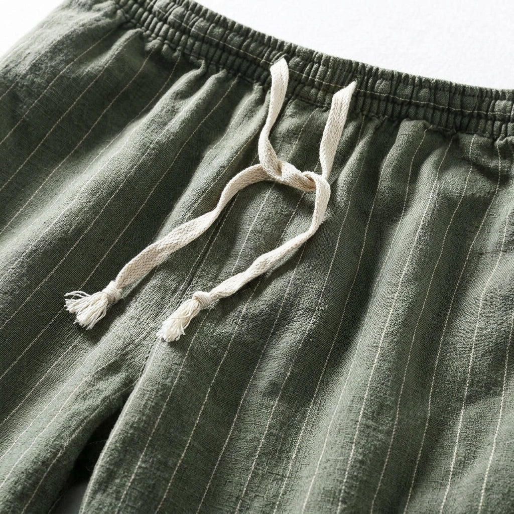 Pantaloni corti a righe con elastico in vita per uomo – Pantaloni estivi traspiranti in misto lino