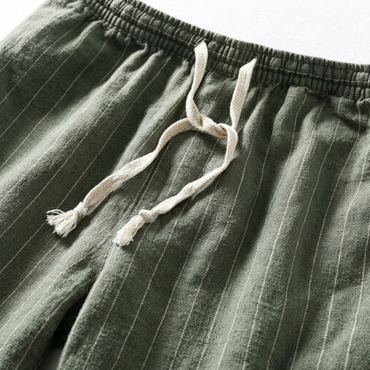 Pantaloni corti a righe con elastico in vita per uomo – Pantaloni estivi traspiranti in misto lino
