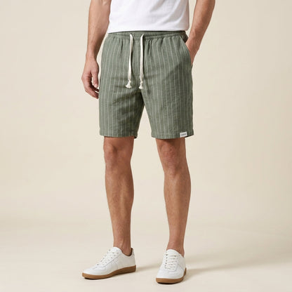 Pantaloni corti a righe con elastico in vita per uomo – Pantaloni estivi traspiranti in misto lino