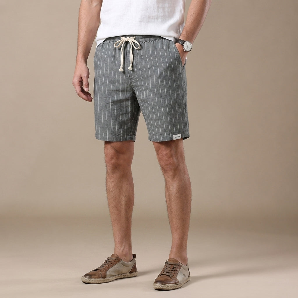 Pantaloni corti a righe con elastico in vita per uomo – Pantaloni estivi traspiranti in misto lino