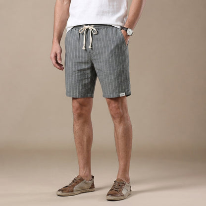 Pantaloni corti a righe con elastico in vita per uomo – Pantaloni estivi traspiranti in misto lino