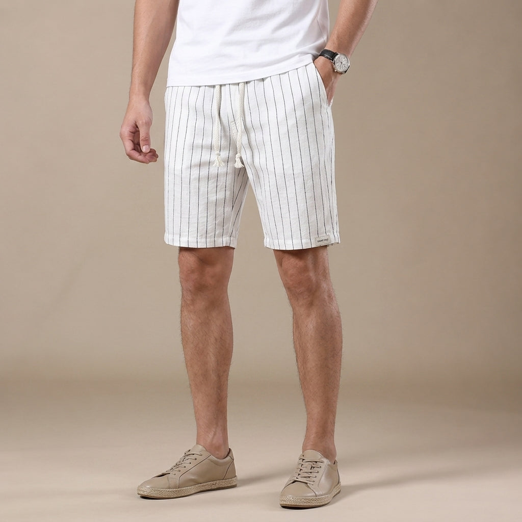 Pantaloni corti a righe con elastico in vita per uomo – Pantaloni estivi traspiranti in misto lino