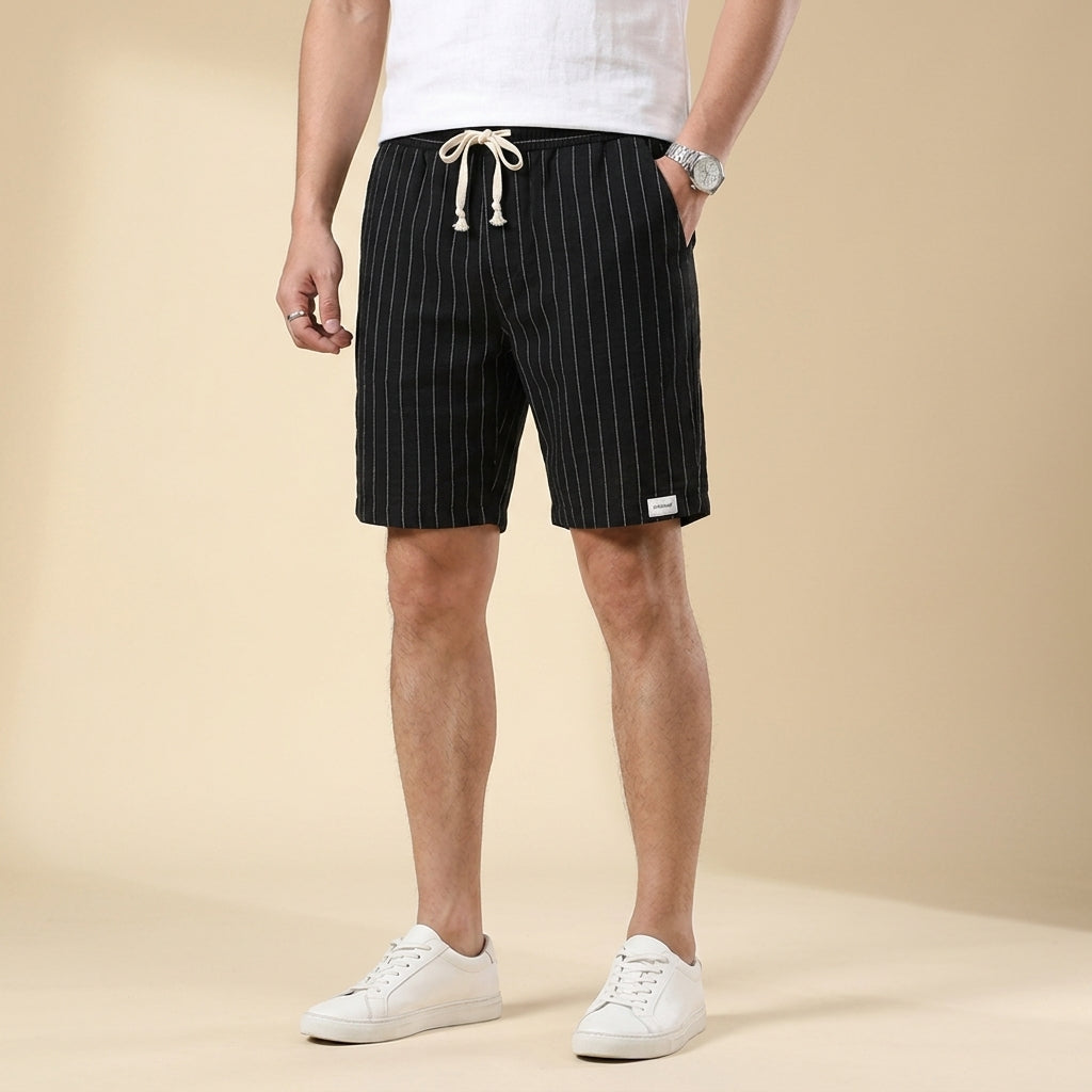 Pantaloni corti a righe con elastico in vita per uomo – Pantaloni estivi traspiranti in misto lino