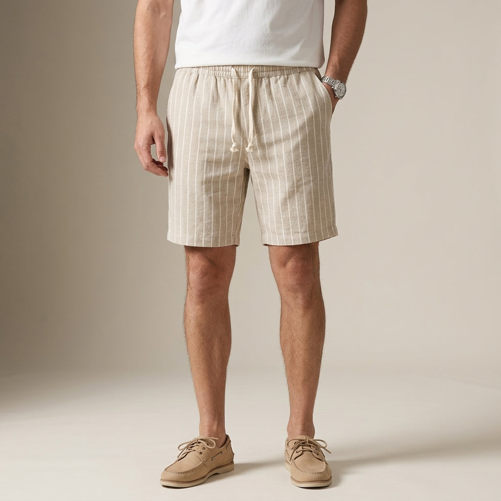 Pantaloni corti a righe con elastico in vita per uomo – Pantaloni estivi traspiranti in misto lino
