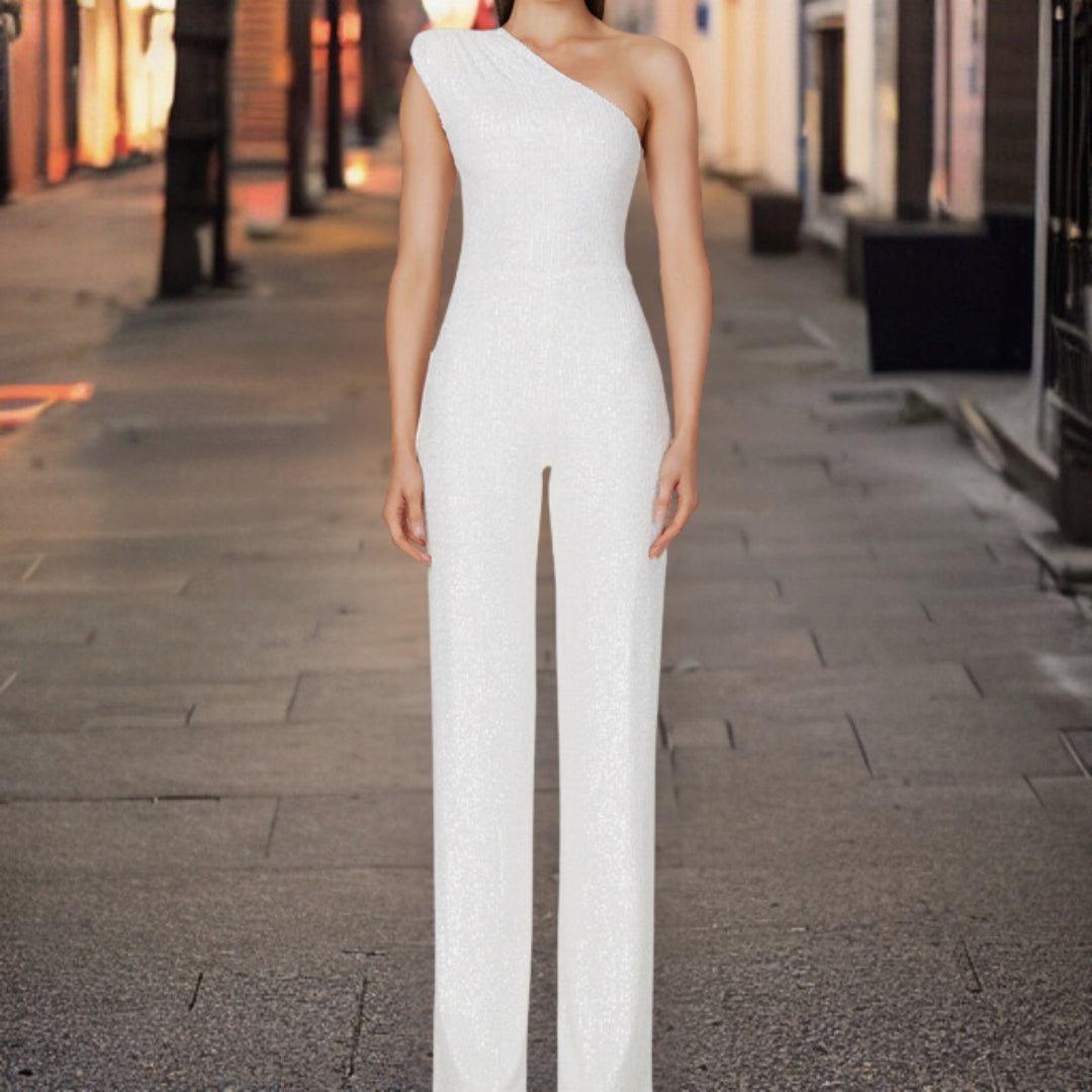 Body con spallina unica scintillante con paillettes – Elegante tuta da festa per donne