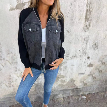 Aurélora - Gilet per donne in denim e jersey, con zip e cappuccio