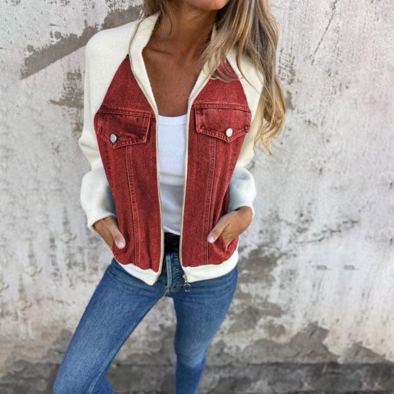 Aurélora - Gilet per donne in denim e jersey, con zip e cappuccio