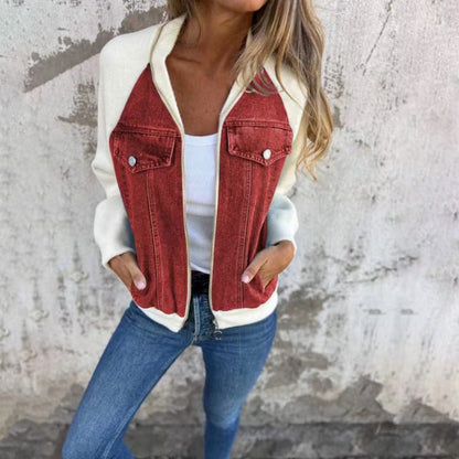 Aurélora - Gilet per donne in denim e jersey, con zip e cappuccio