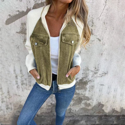 Aurélora - Gilet per donne in denim e jersey, con zip e cappuccio