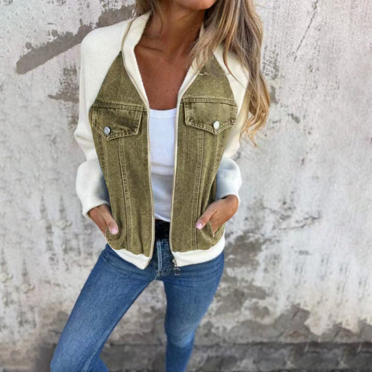Aurélora - Gilet per donne in denim e jersey, con zip e cappuccio