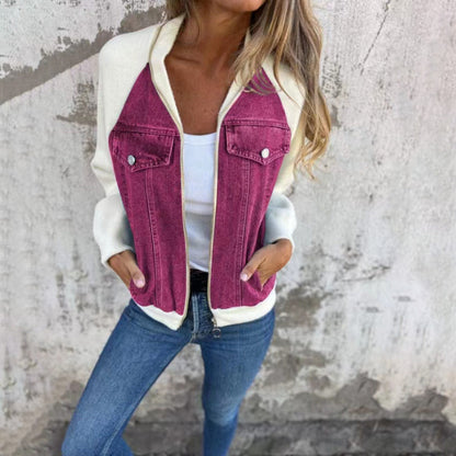 Aurélora - Gilet per donne in denim e jersey, con zip e cappuccio