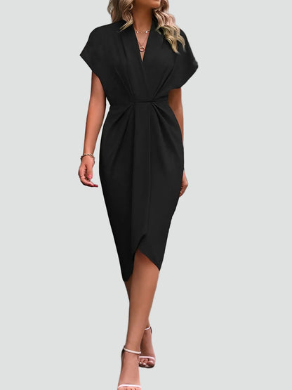 Elegante abito avvolgente con scollo a V – Abito midi aderente per donne