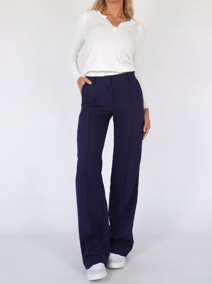 Floréa - Elegante Pantaloni Stretch a Vita Alta con Gamba Dritta per Donne