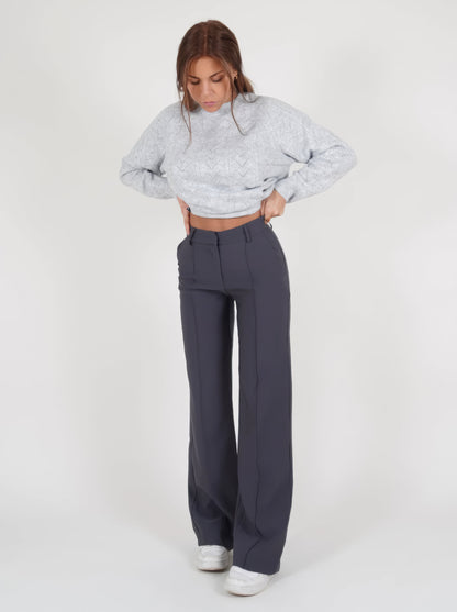 Floréa - Elegante Pantaloni Stretch a Vita Alta con Gamba Dritta per Donne