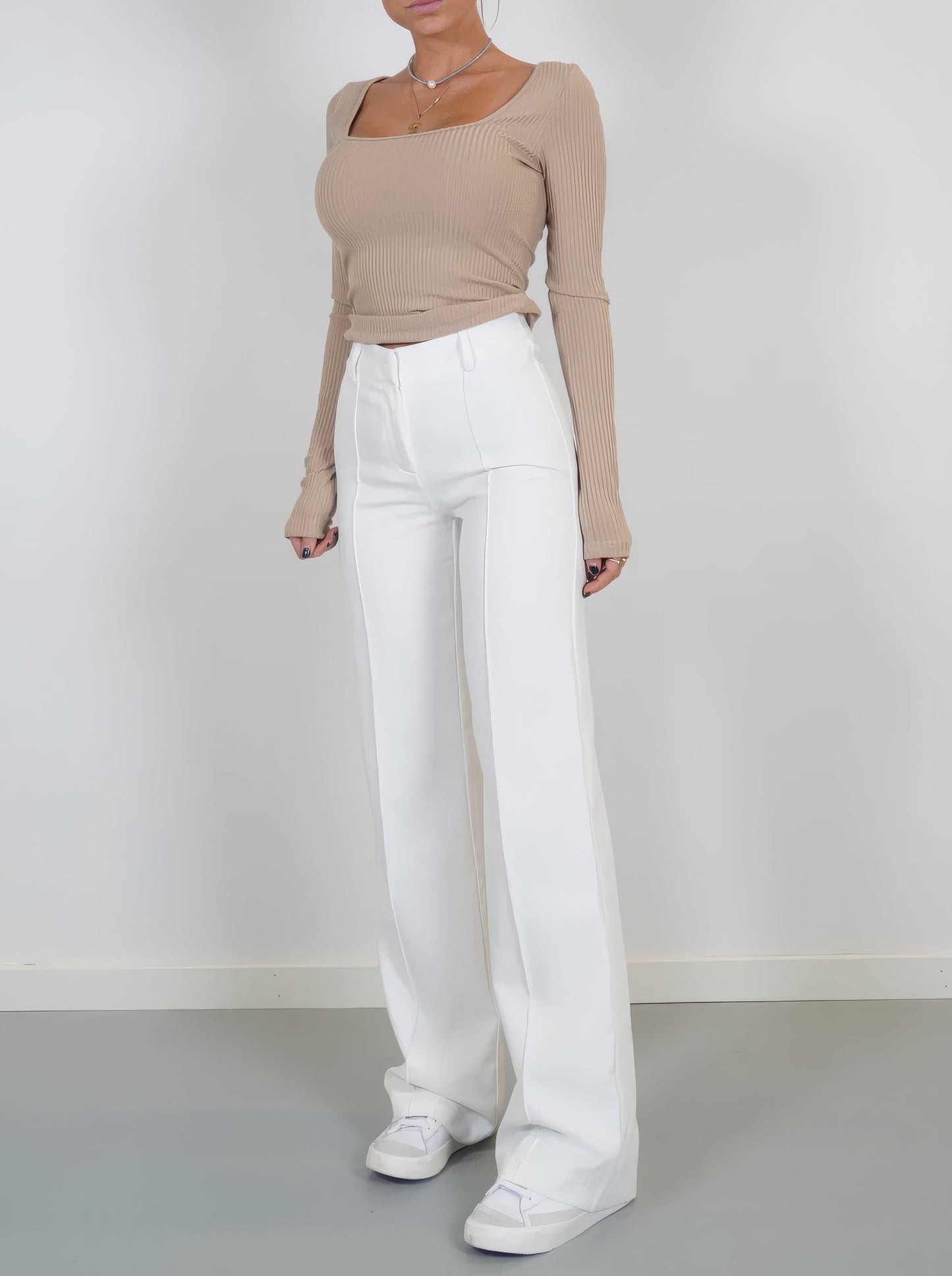 Floréa - Elegante Pantaloni Stretch a Vita Alta con Gamba Dritta per Donne
