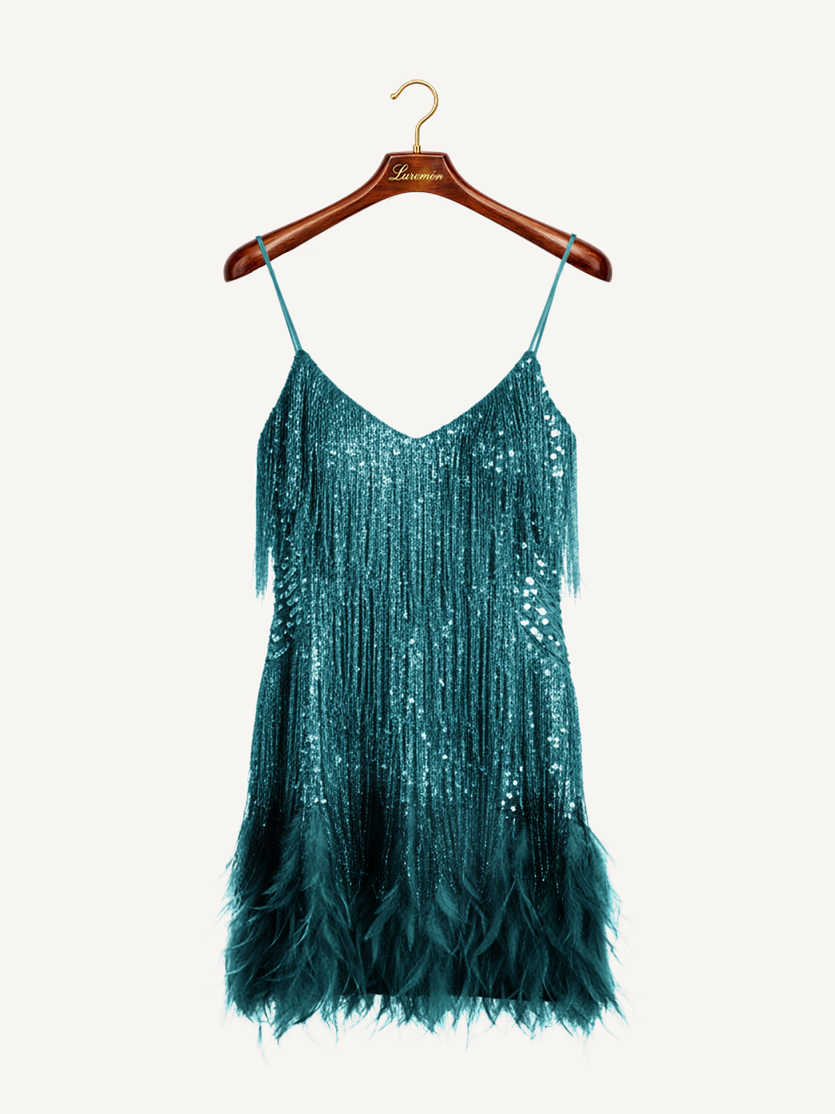 Elegante Abito con Paillettes e Frange per Donne – Glamouroso Abito da Cocktail per Feste con Orlo di Piume