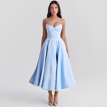 Faylise - Abito Corsetto da Donna per Primavera e Estate, Gonna Svasata, Sottile, Spalline Lunghe