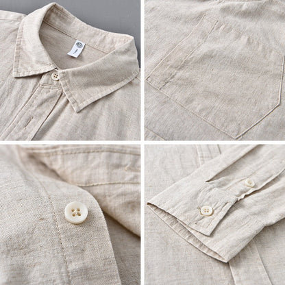 Camicia leggera da uomo in lino con bottoni – Camicia estiva traspirante con vestibilità comoda