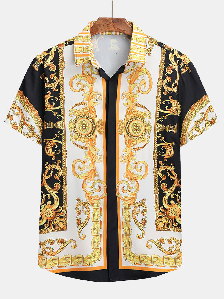 Set estivo elegante con stampa barocca – Camicia a maniche corte e pantaloni corti per uomini