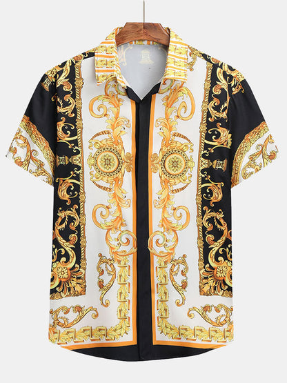 Set estivo elegante con stampa barocca – Camicia a maniche corte e pantaloni corti per uomini