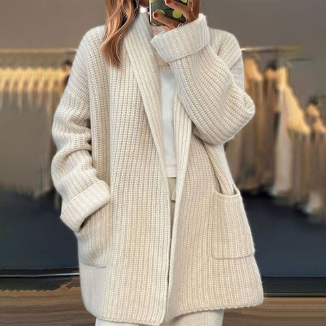 Azurine - Comodo gilet oversize in maglia di lunghezza midi per la primavera con tasche