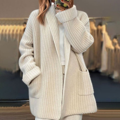 Azurine - Comodo gilet oversize in maglia di lunghezza midi per la primavera con tasche